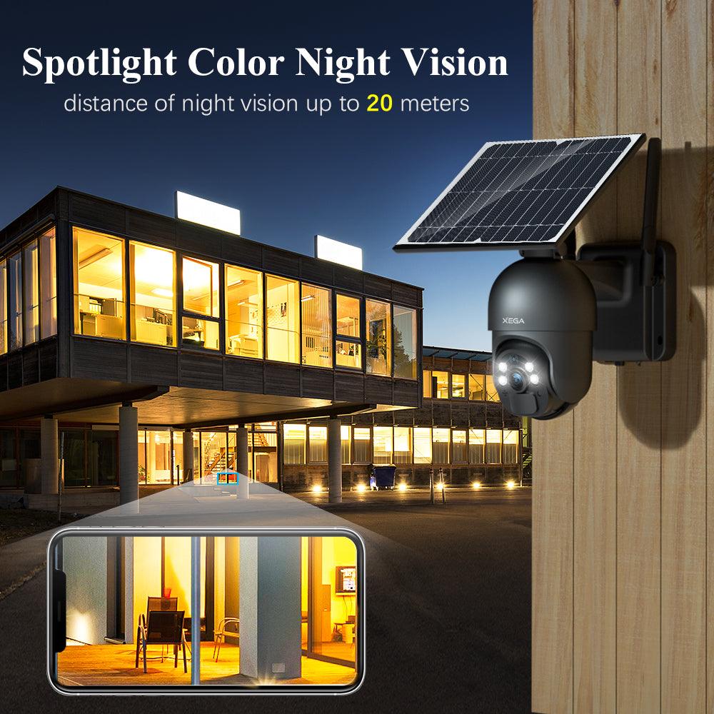 Xega Cámara de seguridad celular 3G/4G LTE Cámara solar para exteriores  inalámbrica, visión nocturna a color HD 2K 355°/120°, detección de  movimiento